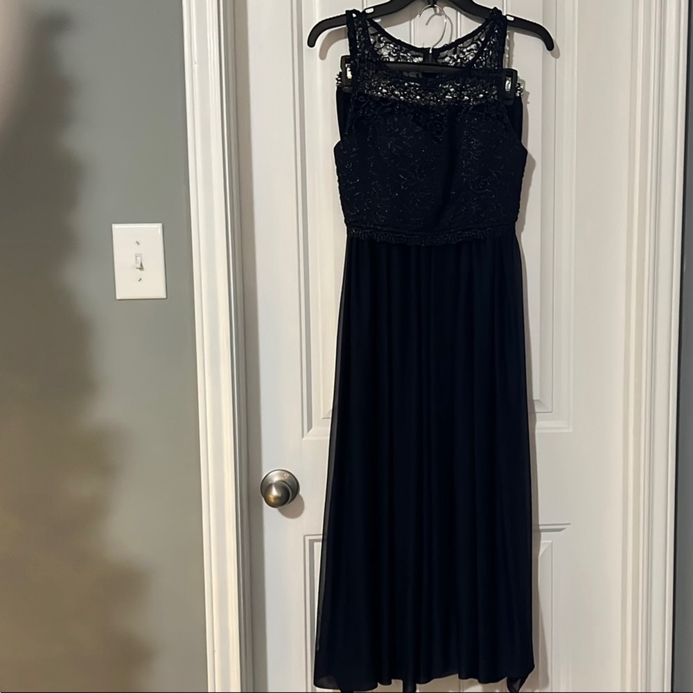 Elegant Navy Lace 2 piece Top and Skirt